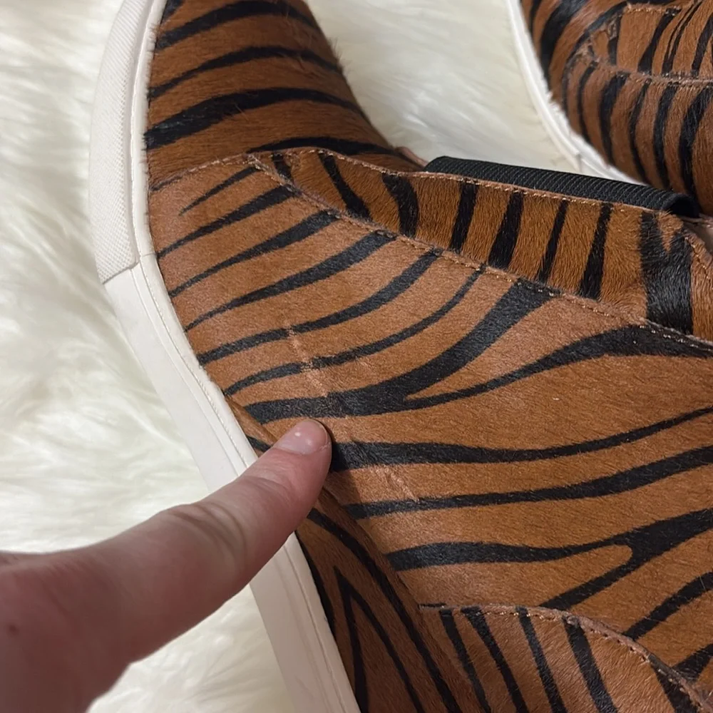 Linea Paolo Real Fur Printed Calf Hair Zebra Print Felicia Wedge Sneaker Booties